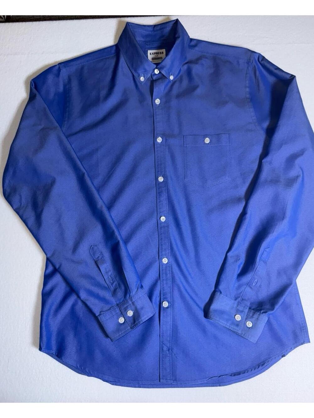 Express Fitted Button Down Shirt Men’s Large Blue Long Sleeve Oxford Casual
